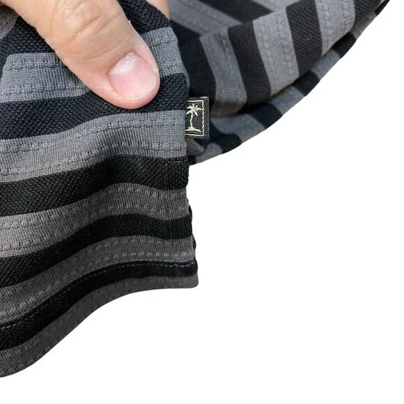Tommy Bahama Polo Shirt Men’s Size Large Silk Blend Stripes Black and Gray - Picture 4 of 6